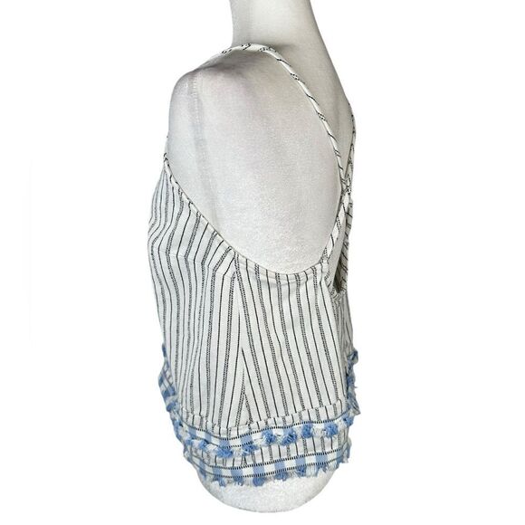 SUBOO White & Baby Blue Striped Fringe Trim Boho Tank Top - Picture 3 of 7
